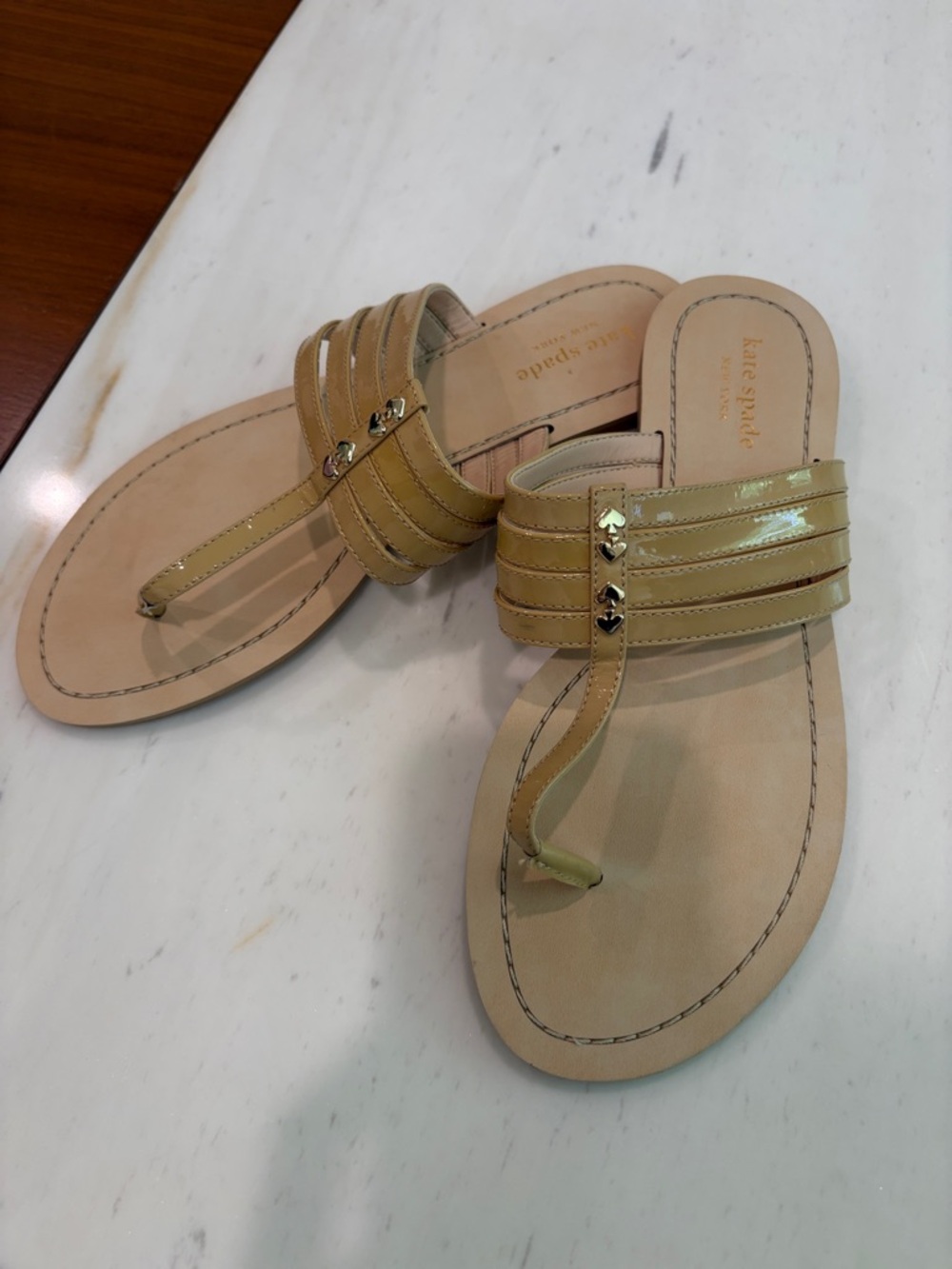 kate spade Patent leather Tan Multi-Strap Thong Sandals